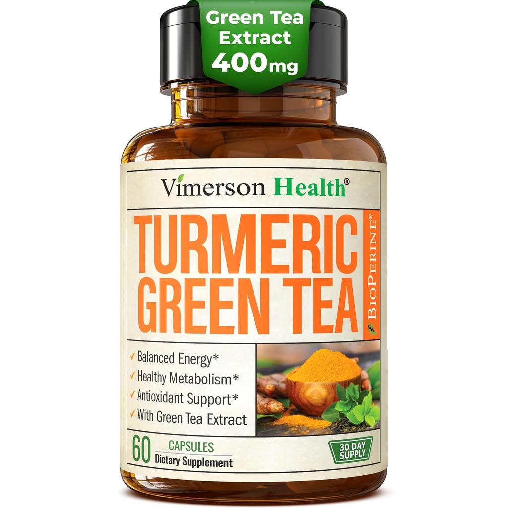 Turmeric Curcumin Supplement with Green Tea Extract (ECGC) & Vitamin C for Joint Health, Energy & Inflammation Balance - Βιολογική Tumeric Curcumin with Black Pepper - Χωρίς γλουτένη, Μη ΓΤΟ - 60 κάψουλες