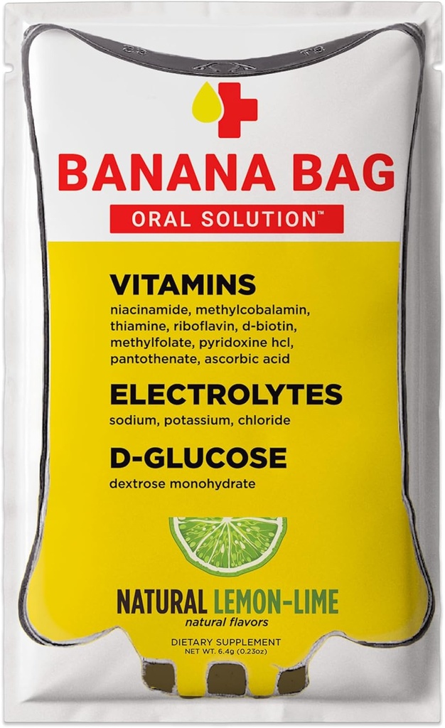 Banana Bag Oral Çözüm Paketleri - Doğal Limon Lime 15pk | Elektrolitlerin Yenilenmesi, Günlük Hydration ve Enerji için B-Complex.