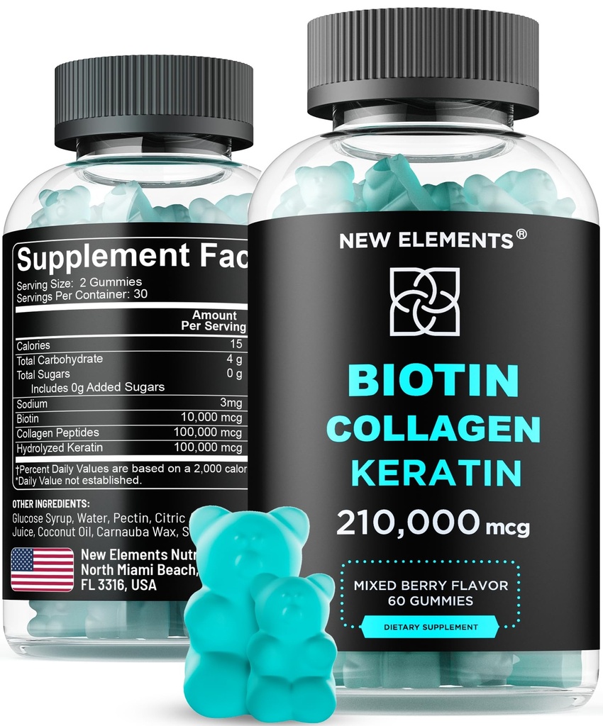 Keratin & Collagen Peptides ile Biotin Gummies - Erkekler ve Kadınlar Saç Ciltleri ve Nails Vitaminleri için İleri Tamam - Biotin 1000006 | Keratin 100.000 mcg | Collagen 100000