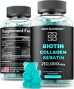 Keratin & Collagen Peptides ile Biotin Gummies - Erkekler ve Kadınlar Saç Ciltleri ve Nails Vitaminleri için İleri Tamam - Biotin 1000006 | Keratin 100.000 mcg | Collagen 100000