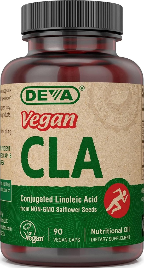 DEVA Vegan Vitaminleri Conjugated Linoleic Acid (CLA), Non-GMO Safflower Oil, 90 Capsules, 1-Pack