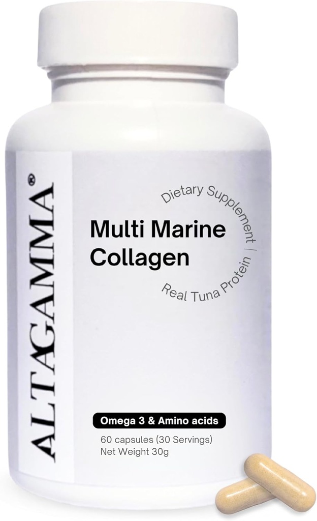 Marine Collagen Peptides - Marine Collagen για γυναίκες & άνδρες - Multi Collagen Peptides – Μαλλιά, δέρμα, νύχια και αρθρώσεις – Multi Collagen Protein & Vitamins - Βιολογικές Κολλαγόνο Peptides, 60 Collagen Capsles