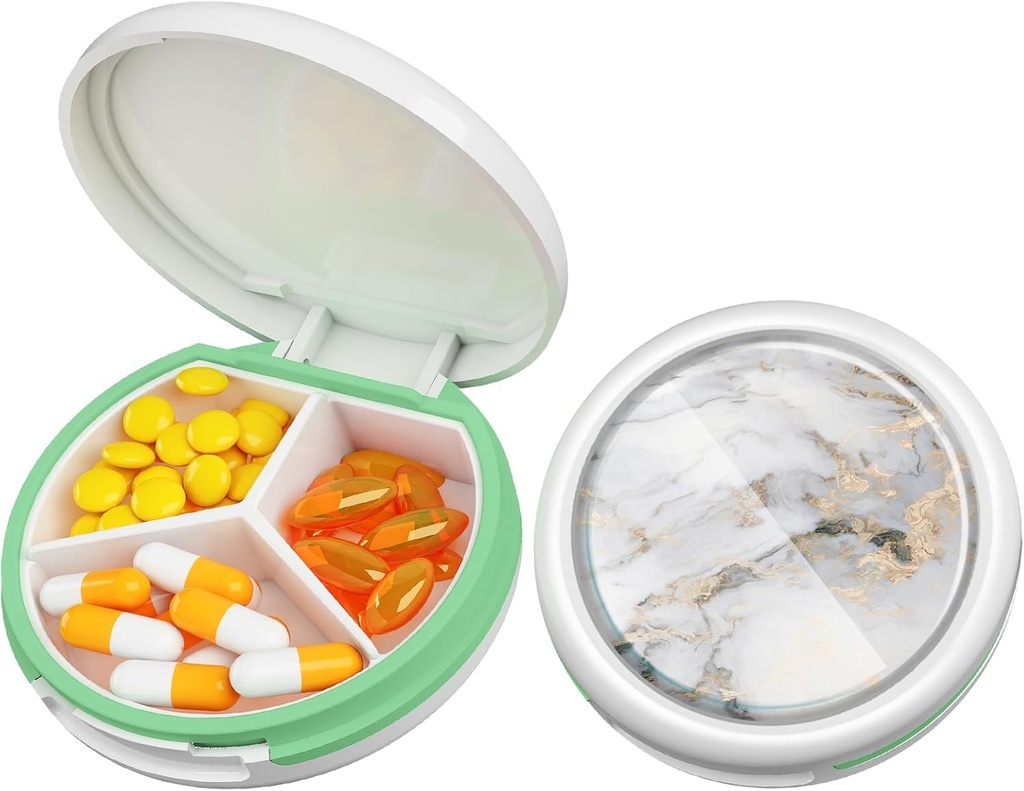 Serfeymi Small Pill Box - Purse Pocket için Portreatif Pill Box - Tıp için Uygun, Vitamin, Fish Oil, Supplements - White (Marble)