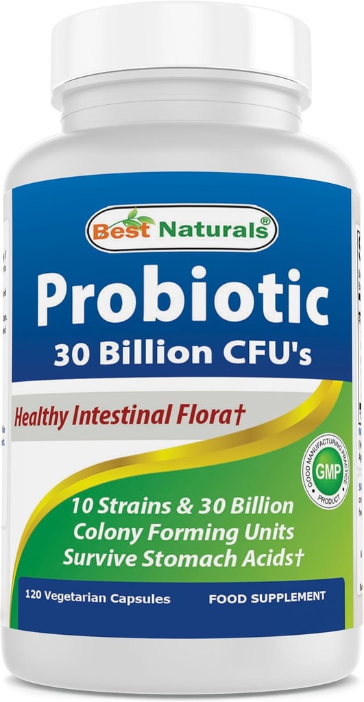 En İyi Doğal Probiyotik 10 Strains & 30 Milyar CFU Intestinal Flora, 120 Veggie Capsules - Raf Stable probiyotik (4146365)