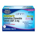 Ohm Children's Loratadine Chewable Tabletler, Dye Free, Grape, Non-Drowsy 24h Relief of Sneezing, Runny Nose, Itchy Watery Eyes,Throat veya Nose, Antihistamine, Kapalı & Açık Tüm enerjiler, 5 mg, 60 Tabletler