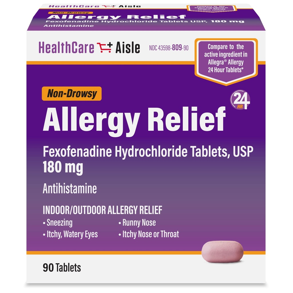 HealthCareAisle Anti Anti Anti Anti Anti Allergy Relief - Fexofenadine Tablet Tabletleri USP, 180 mg, 90 Tablet, Anti-Drowsy 24 Saat Yardımı
