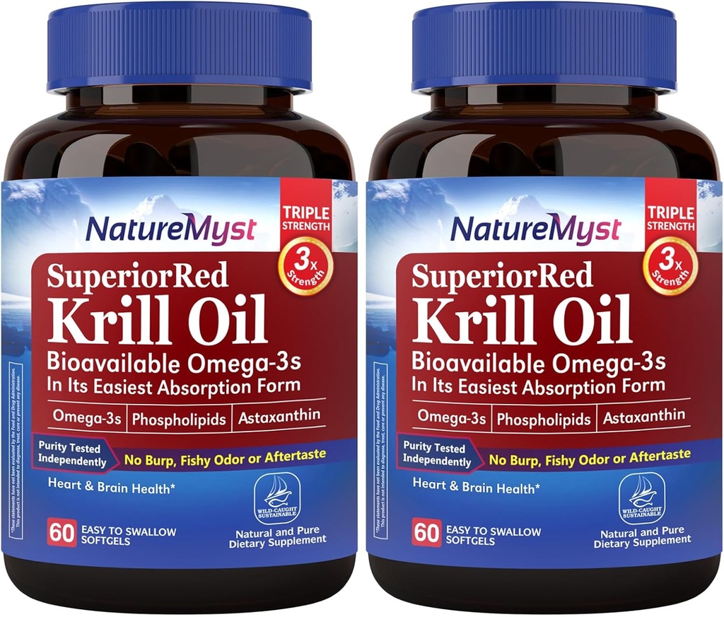 Antarktika Krill Oil 1000 mg Softgels, Krill Oil Omega-3s, EPA, DHA, Astaxanthin & Phospholipids, Heart Health, 120 Softgels, Non-GMO, No Gluten, Made in the USA