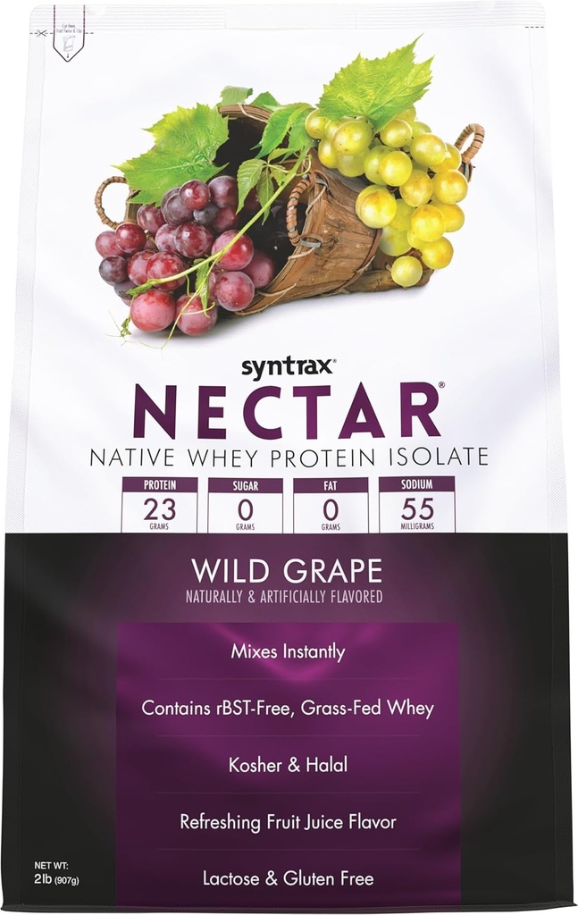 Syntrax Beslenme Nectar, 100% Whey proteini Isolate Toz, Meyve Suyu Flavor, Wild Grape, 2 lbs.