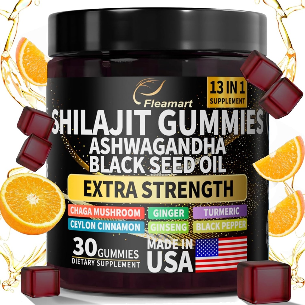 Shilajit Gummies, Shilajit Pure Himalaya Gummies with Ashwagandha, Black Seed Oil, Sugar Free Shilajit Gummies for Men & Women, 30 Count, Orange Flavor