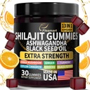 Shilajit Gummies, Shilajit Pure Himalayan Gummies with Ashwagandha, Black Seed Oil, Sugar Free Shilajit Gummies for Men & Women, 30 Count, Orange Γεύση