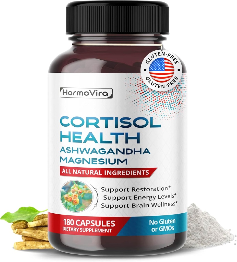 CORTISOL Υγεία - Ashwagandha Μαγνήσιο Rhodiola St. John's Wort - Υποστήριξη Αποκατάσταση, Ενεργειακά Επίπεδα, Εγκεφαλική Ευεξία 180 ημερών Προμήθεια - Κατασκευάζεται στις ΗΠΑ