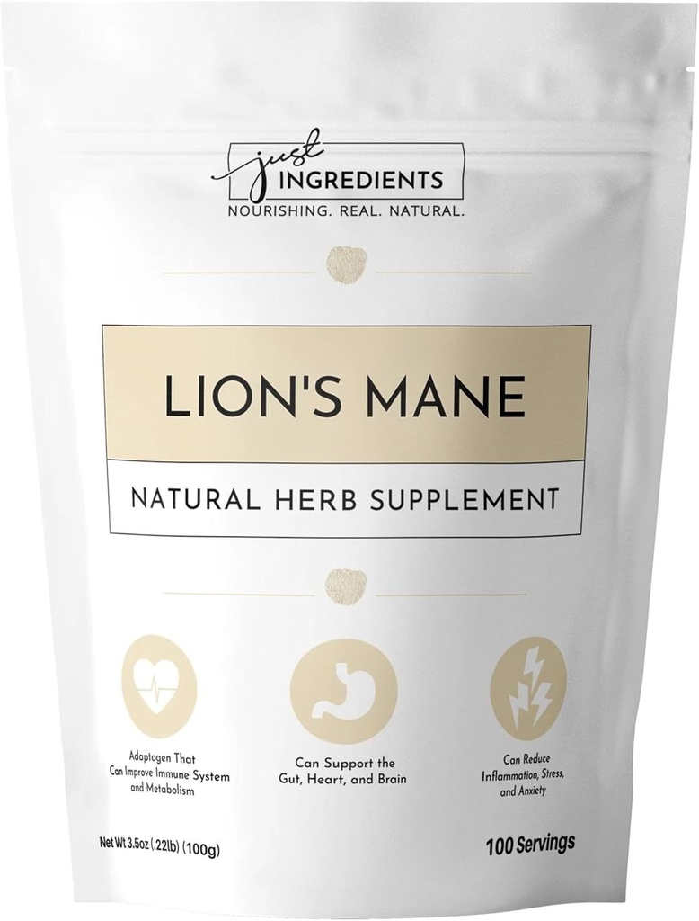 JUST INGREDIENTS Organik Lion's Mane Toz | 100 Hizmet | %100 Organik & Vegan Tamam | Genel Sağlık için Nutrients Zengin | Yapay Katkı Yok