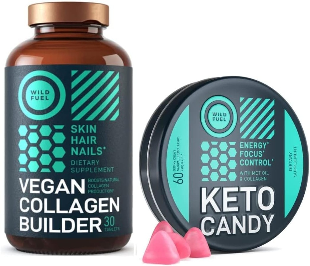 WILD FUEL Blu Candy, MCT Oil ve Collagen ve Vegan Collagen Builder Sche