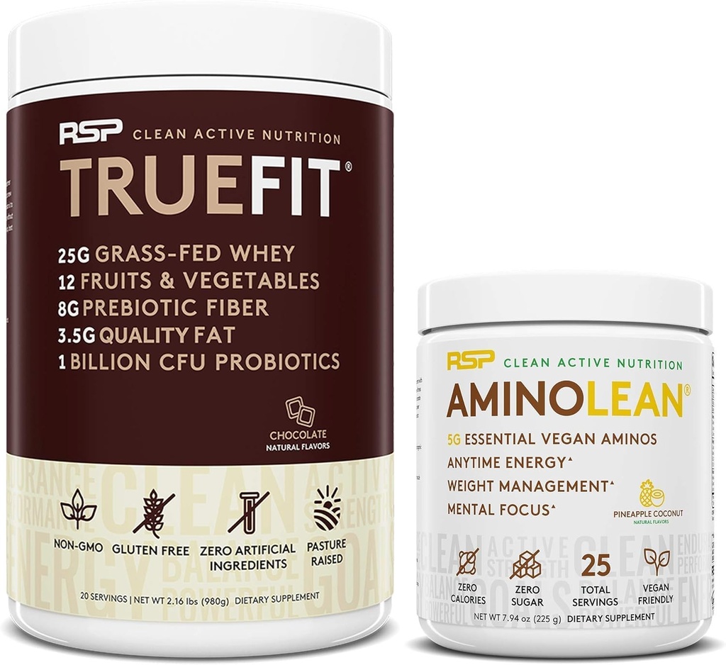RSP NUTRITION Vegan PlatinumLean Pre Workout Energy (Pineapple Coconut 25 Hizmet) TrueFit Protein Toz (Chocolate 2 LB) ile