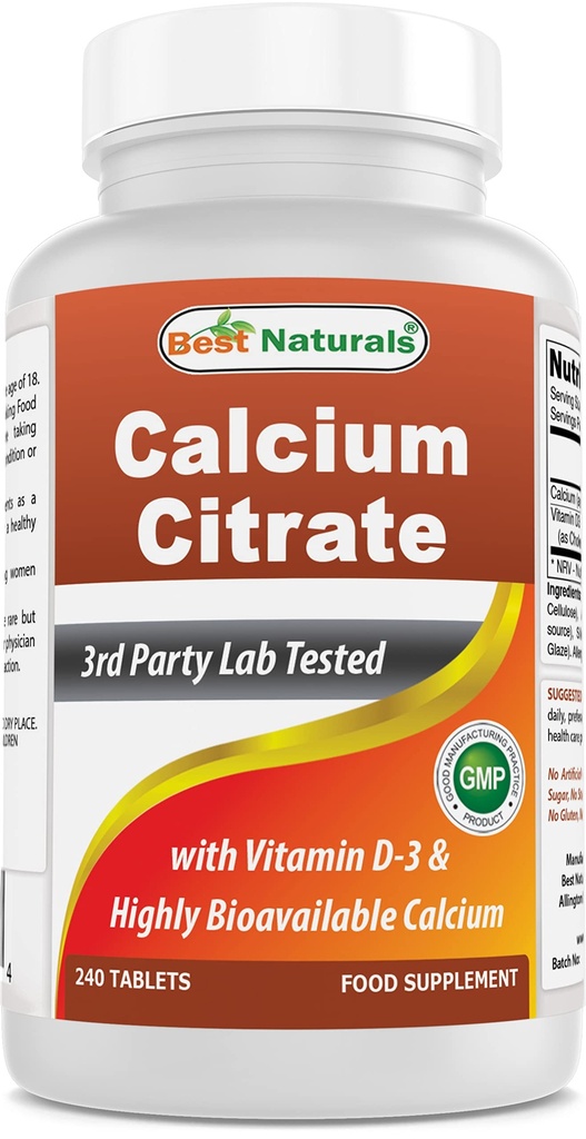 Vitamin D-3 240 Tabletleri ile En İyi Doğals Kalsiyum Citrate (240 Kont)