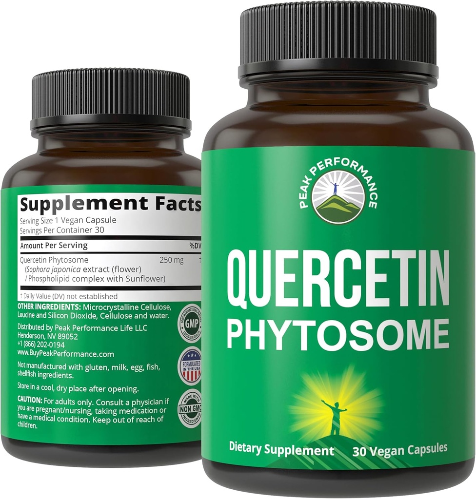 Peak Performance Ultra Pure Quercetin Phytosome Vegan Capsules - Rich Sophora Japoncası Şimdi Max Abxia için. Quercetin 250 mg Supplement Capsules. Made in USA