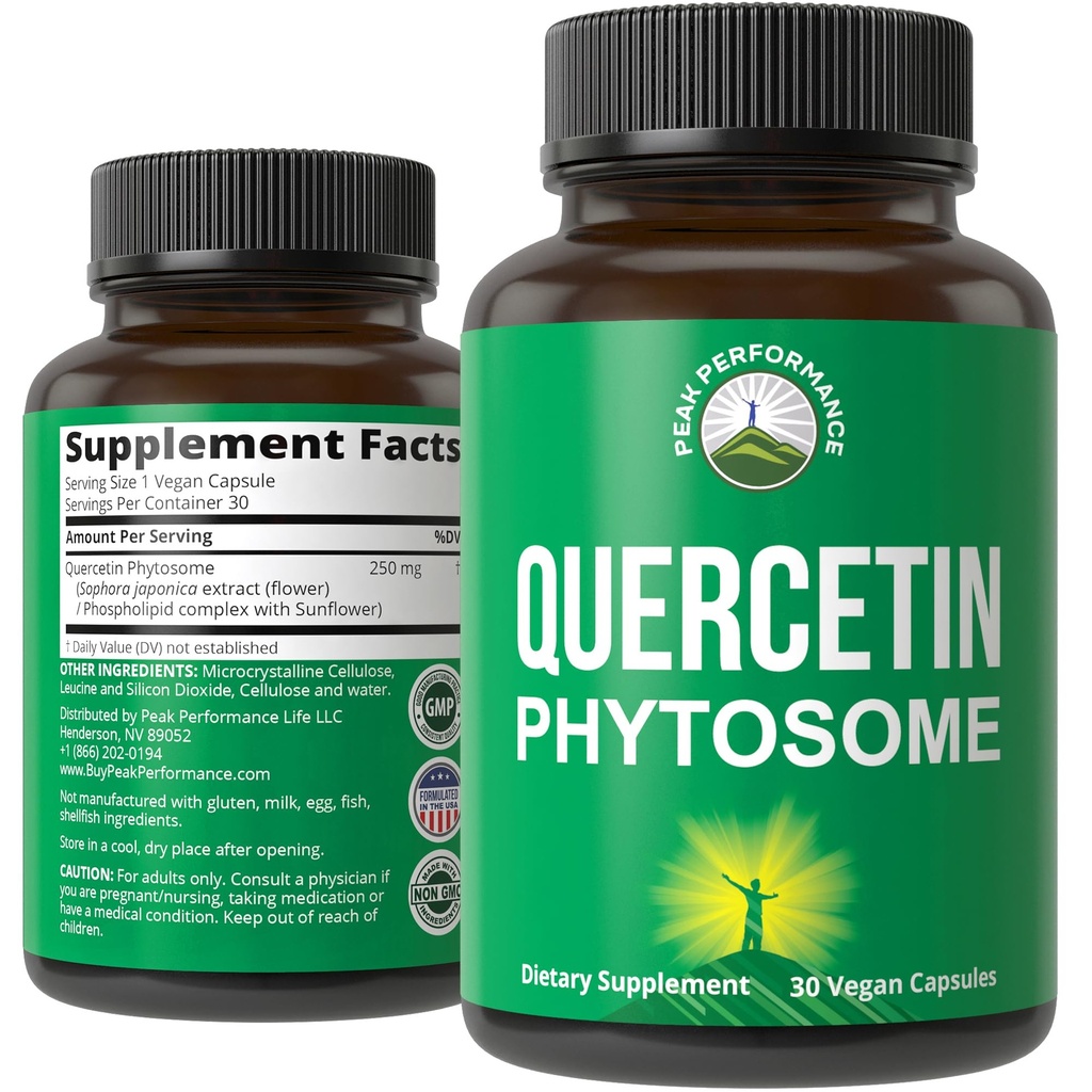 Peak Performance Ultra Pure Quercetin Phytosome Vegan Capsules - Rich Sophora Japoncası Şimdi Max Abxia için. Quercetin 250 mg Supplement Capsules. Made in USA