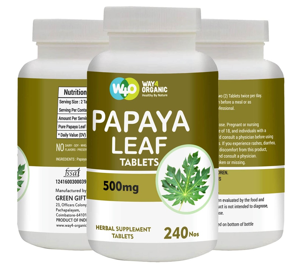 Papaya Leaf Extract Capsules (Tablets) - 500 mg 240 Χάπια, Υποστήριξη Αιμοπετάλια Ανοσία & Θήκη - 60 ημέρες Προμήθεια