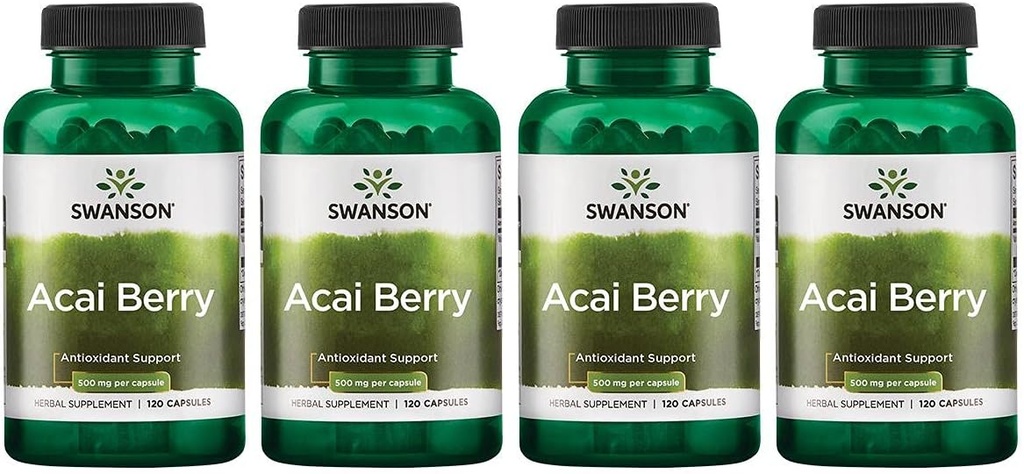 Swanson Acai Berry Αντιοξειδωτικό Υποστήριξη 500 Milligrams 120 Κάψουλες (4 Συσκευασία)