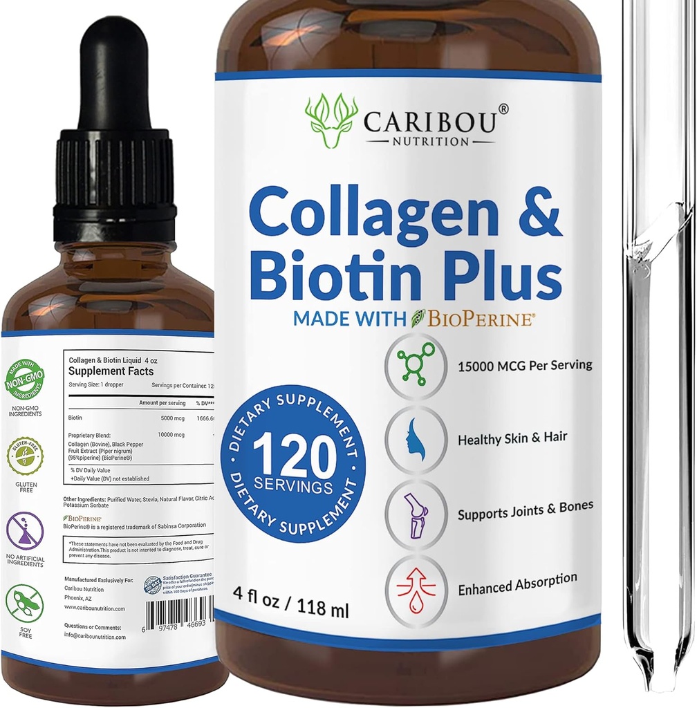 Sıvı Collagen & Sıvı Biotin BiyoPerine For Betterd Abvitamin - 1000006 Collagen Liquid & 500006 Biotin Sıvı - Kadınlar için Sıvı Kolajn - 4 Ay Biotin Ve Collagen Supplements