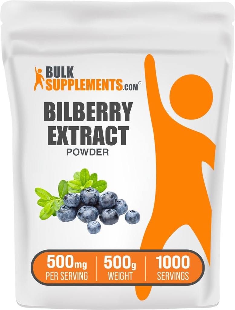 BulkSupplements.com Bilberry Extract Powder - Bilberry Extract Supplement, Βότανο συμπλήρωμα - Vegan & Glulten Free, 500mg ανά υπηρεσία, 500g (1.1 lbs) (πακέτο των 1)