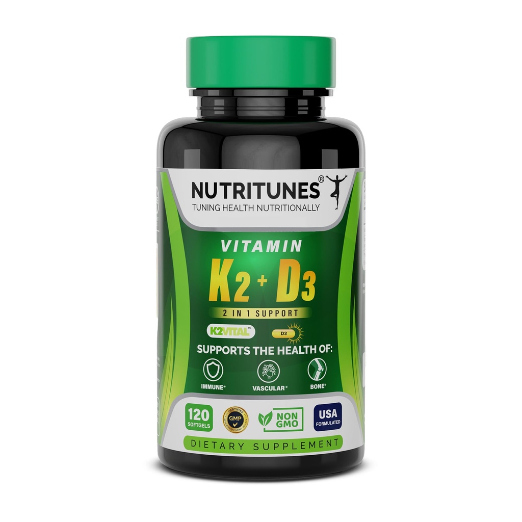 D3 K2-5000 IU D3 & 100 mcg K2 MK-7 - Bone, Heart & Immune Health - K2 D3 Vitamin Tamam - 120 Softgels, 4 Ay Supply