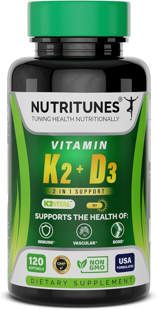 D3 K2-5000 IU D3 & 100 mcg K2 MK-7 - Bone, Heart & Immune Health - K2 D3 Vitamin Tamam - 120 Softgels, 4 Ay Supply