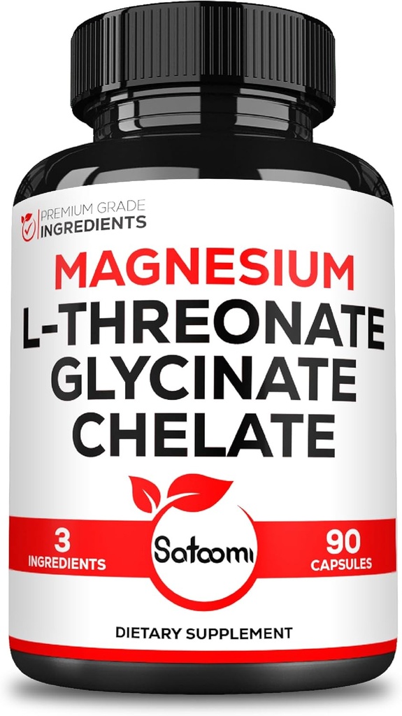 Satoomi 3in1 1200 mg L-Threonate Supplement ile Magnezyum Glycinate & Magnezyum Chelate - 90 Capsules