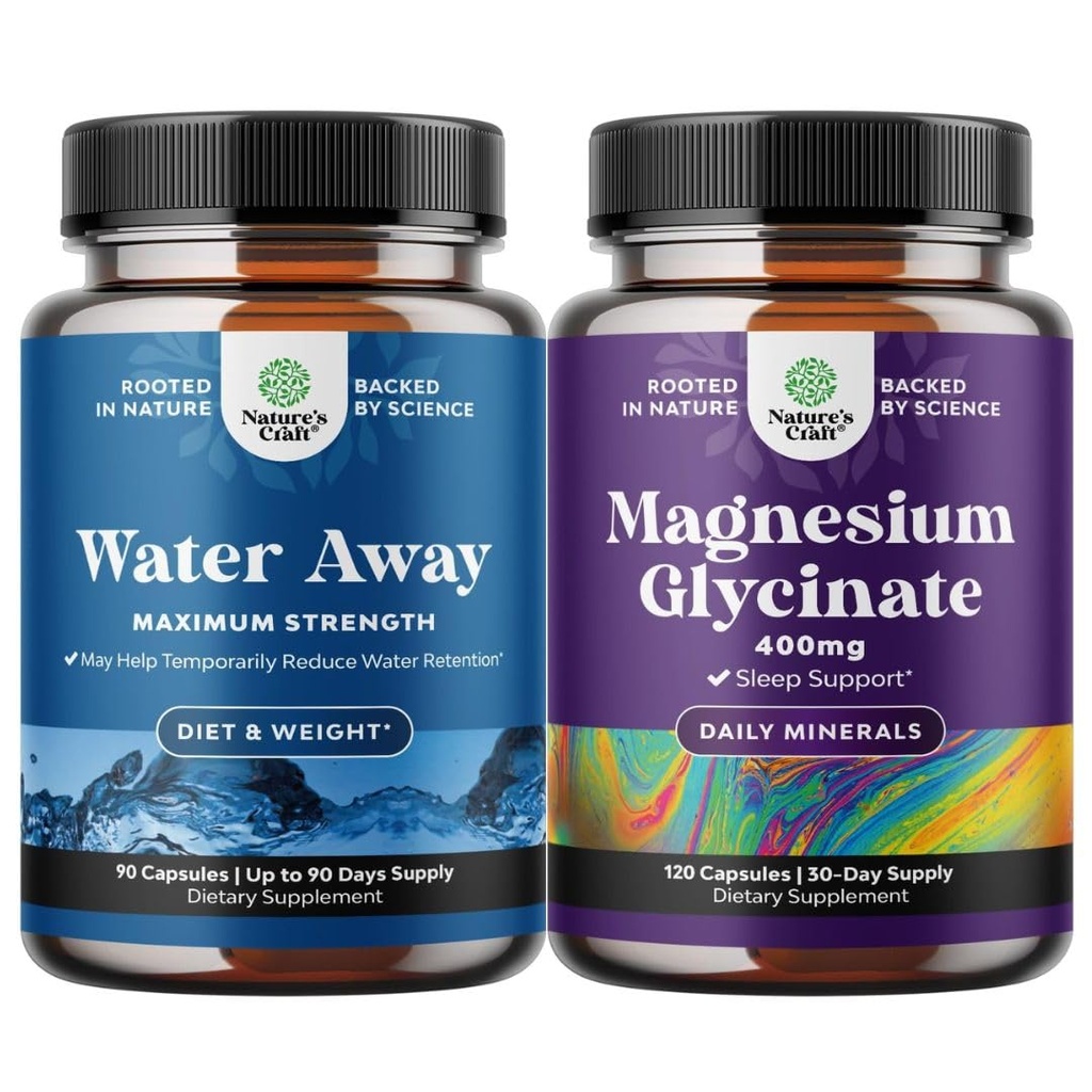 Water Away Pills'in Garantisi – Herbal Diuretic Pills for Water Retention for Fast Acting Bloating Relief and Pure Magnezyum Glycinate 400mg Per Mood Sleep and Relaxation için hizmet ediyor
