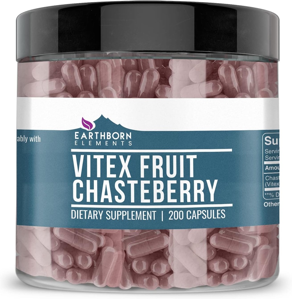 Earthborn Elements Vitex (Chasteberry) 200 Capsules, Pure & Undiled, No Wordss
