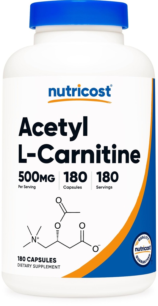 Nutricost Acetyl L-Carnitine (ALCAR) 500 mg, 180 Capsules, 180 Hizmet - Non-GMO ve Gluten Free, 1 Capsule per Service