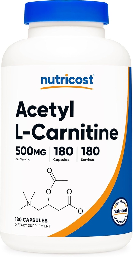 Nutricost Acetyl L-Carnitine (ALCAR) 500 mg, 180 Capsules, 180 Hizmet - Non-GMO ve Gluten Free, 1 Capsule per Service