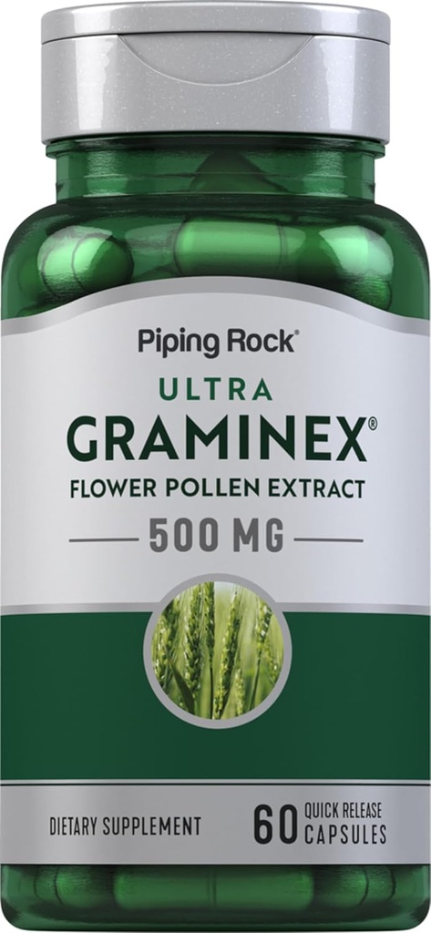 Piping Rock Graminex Flower Pollen Extract | 500mg | 60 Capsules | Supplement for Men and Women | Non-GMO, Gluten Free