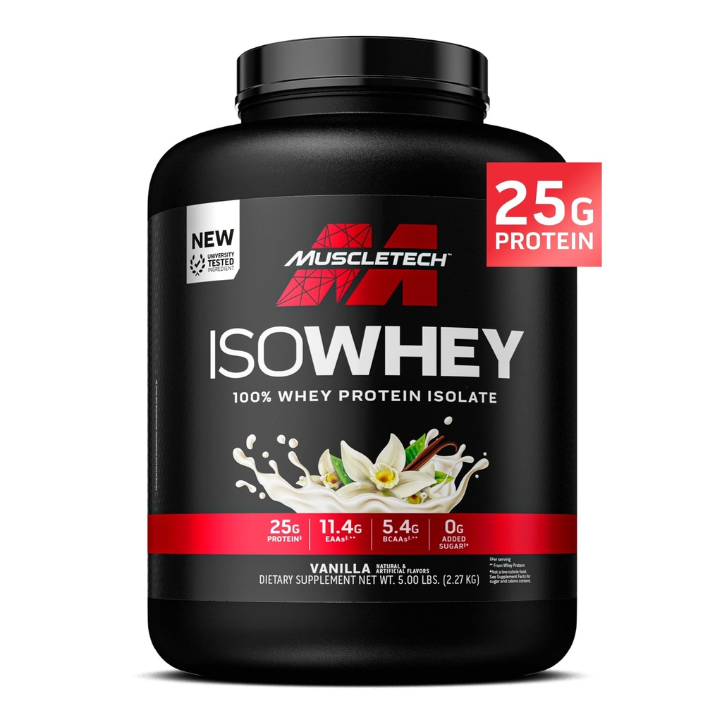Δοκιμές μυών ISO Whey Isolate Protein Powder, Vanilla - Συμπληρώματα γυμναστικής μετά την προπόνηση για Lean Μύες Gain, Body Building Weight Gainer & Recovery - 25g Πρωτεΐνη, BCAA, EAA & 0 Προστέθηκε Ζάχαρη - 5lbs