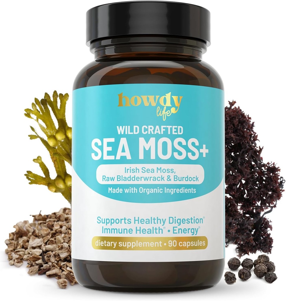 Organic Irish Sea Moss Capsules - Sea Moss and Bladderwrack Capsules with Burdock Root for Healthy Digestion, Immune Health and Energy