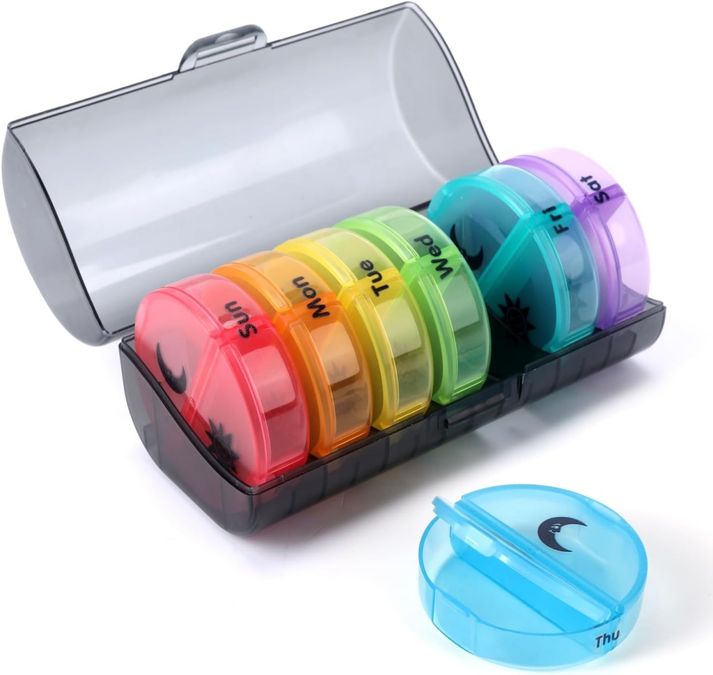 Haftalık Pill Organizer 2 Times a Day, Travel Pill Box 7 Day, AM PM Two a Day Pill Case, Portable Daily Vitamin Organizers for Drug, Vitamins, Fish Oil, Supplements (Multi-Renk)