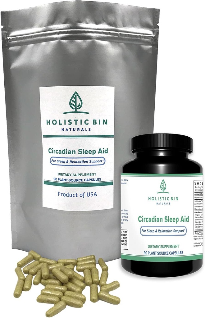 Holistic Bin Circadian Sleep Aid | Science-Backed All Natural Sleep Aids for Yetişkinler | Non-Groggy & Non-Habit Form with L-Theanine, Magnezyum, Valerian Root, & More for Sleep Help