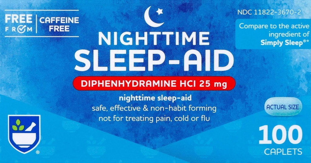 Βοήθεια για τη Νύχτα Βοήθεια για τον Ύπνο Diphenhydramine HCI 25 mg, 100 Mini Caplets 