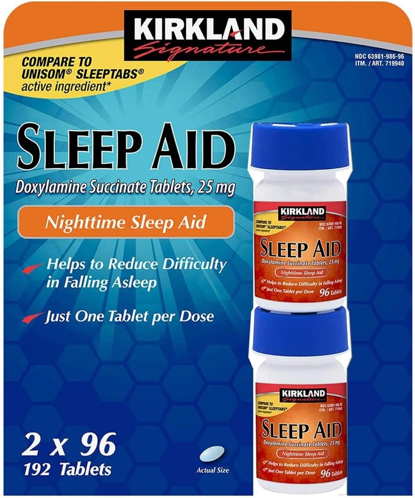 Kirkland Sleep Aid Doxylamine Succinate 25 mg 192 Tablet