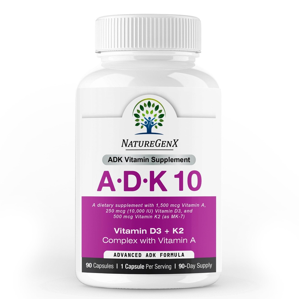 ADK10 - ADK Vitamin Tamam | Yüksek Potency Vitaminleri A, D3 (10.000 IU) & K2 MK-7 Kemik, Kalp ve Immune Health | 90 Tiny Capsules | 3 Ay Supply | Non-GMO, Gluten Free