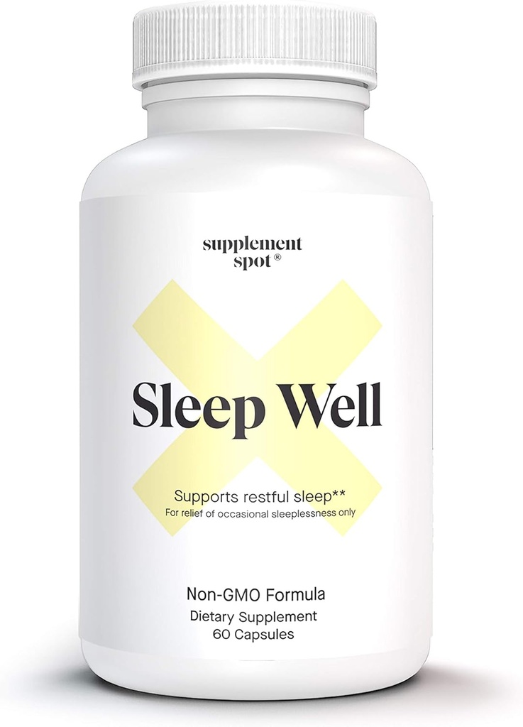 Sleep Well Natural Sleep Aid – Yetişkinler için açık olmayan Formula Supplement, L-Theanine, GABA & Serotonin – Sleep Support Supplement for Yetişkinler (60 Capsules, 30 Hizmet)