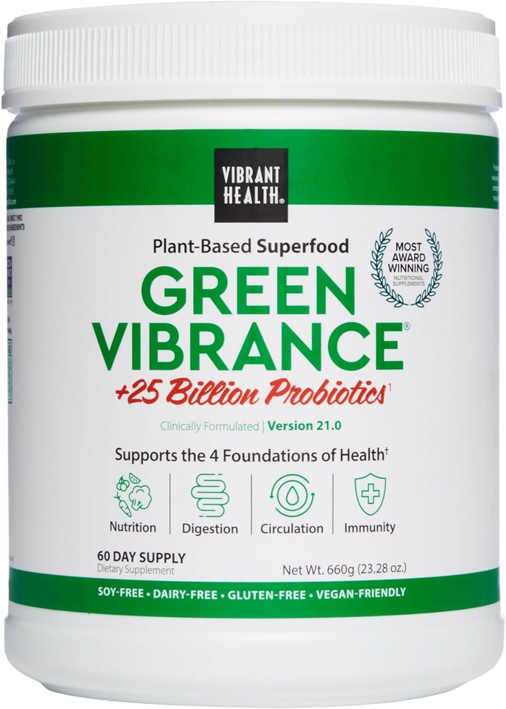 Vibrant Health, Green Vibrance, Vegan Superfood Toz, Boost Energy, 60 Hizmet