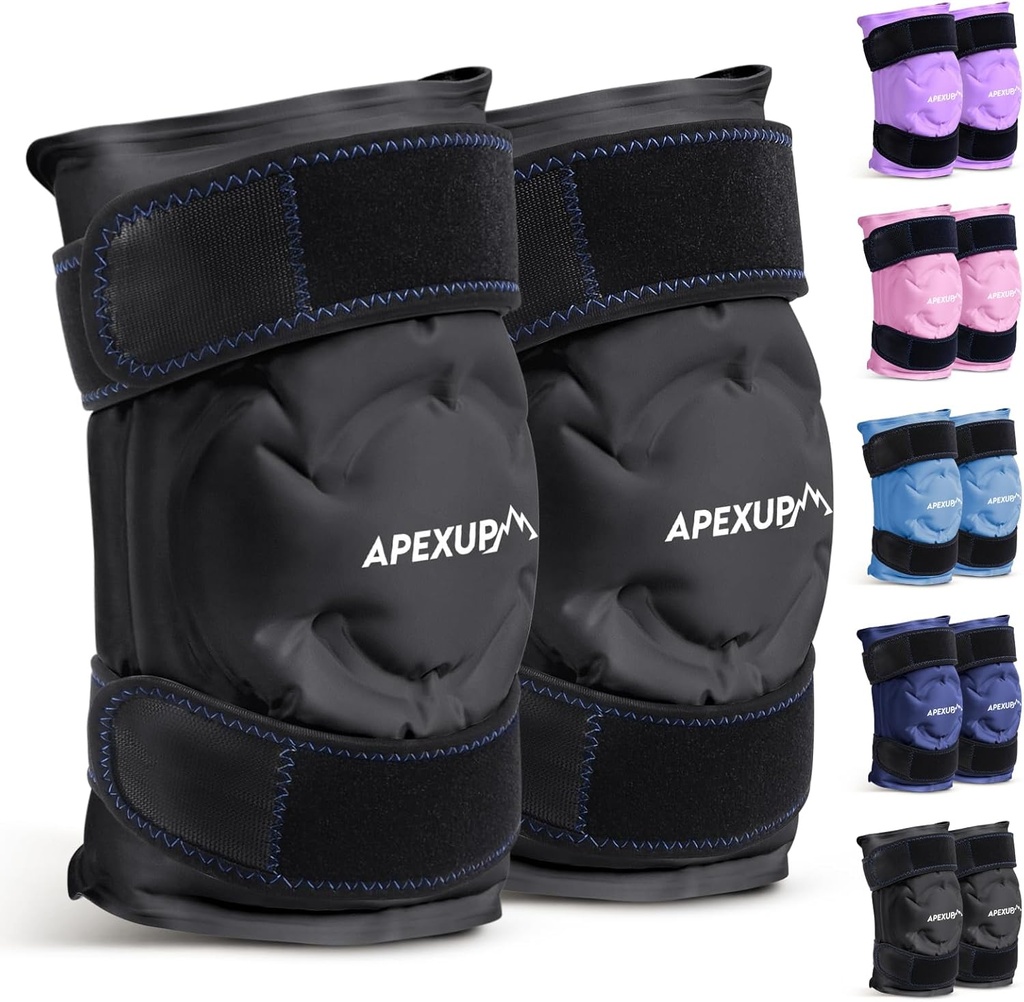 APEXUP Buz Paketi Diz Ağrısı Yardımı için, Büyük Reusable Bravo After Surgery, Flex Gel Cold Pack for Injuries, Pain Relief, Ankle and Leg (Black, L, 2PK)