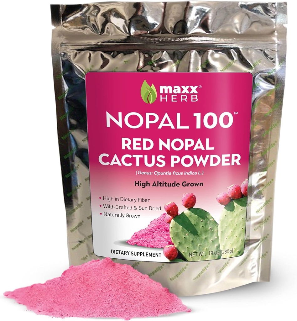 Maxx Herb Red Nopal Cactus Toz, Prickly Pear Toz - Digestion & Immune Support, Yüksek Diyetsel Fiber, Vegan, Non-GMO ve Gluten Free - 10 Oz Bag (28 hizmet)