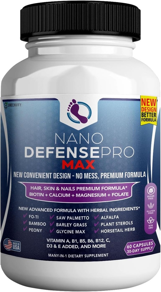 Nano Savunma Pro Max Hair Skin ve Nails Supplement, Biotinelli Magnezyum Kompleksi, 60 Capsules, 30-Day Supply (1)