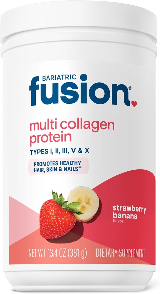 Bariatrik Fusion Strawberry Banana Multi Collagen protein Toz | Artı MSM ve Glucosamine | Süt, Gluten & Soy Free | Non-GMO | 30 Servisler