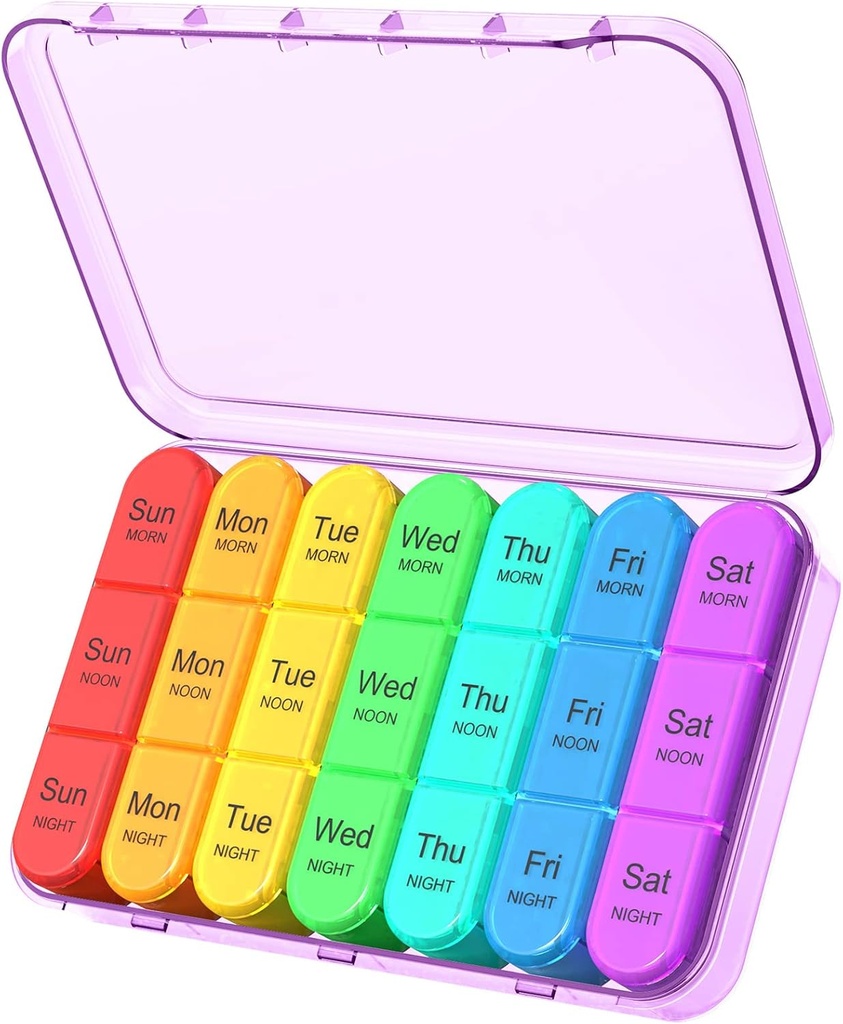 Daviky Weekly Pill Organizer 3 Times a Day, Travel Pill Organizer 3X a Day, Pill Box 7 Day, Daily Pill Box Organizer, Pill Cases Organizers 7 Day, Medicine Organizer to Hold Vitamins and Drug