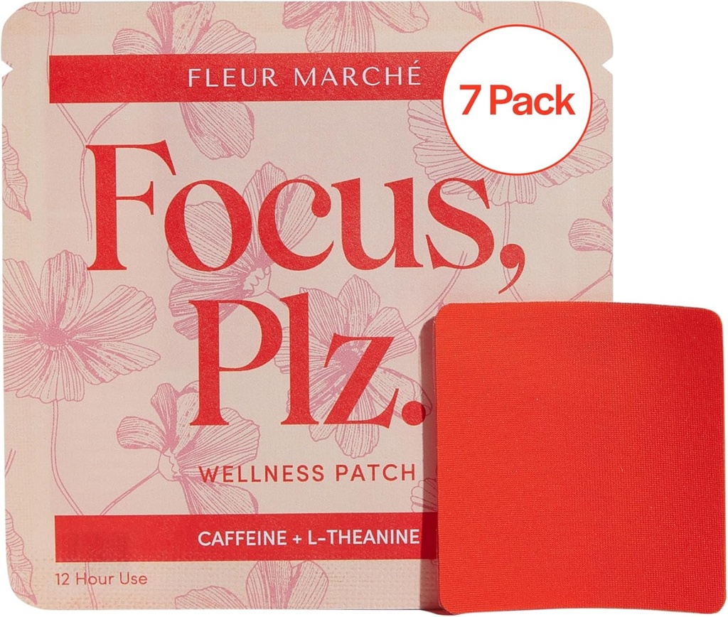 Fleur Marche Focus, Plz. Botanical Patch - Brain Boosting Focus Patch with Caffeine, Lion's Mane and Other Powerful Nootropics - Highly Bio available Wellness - 7 Patches