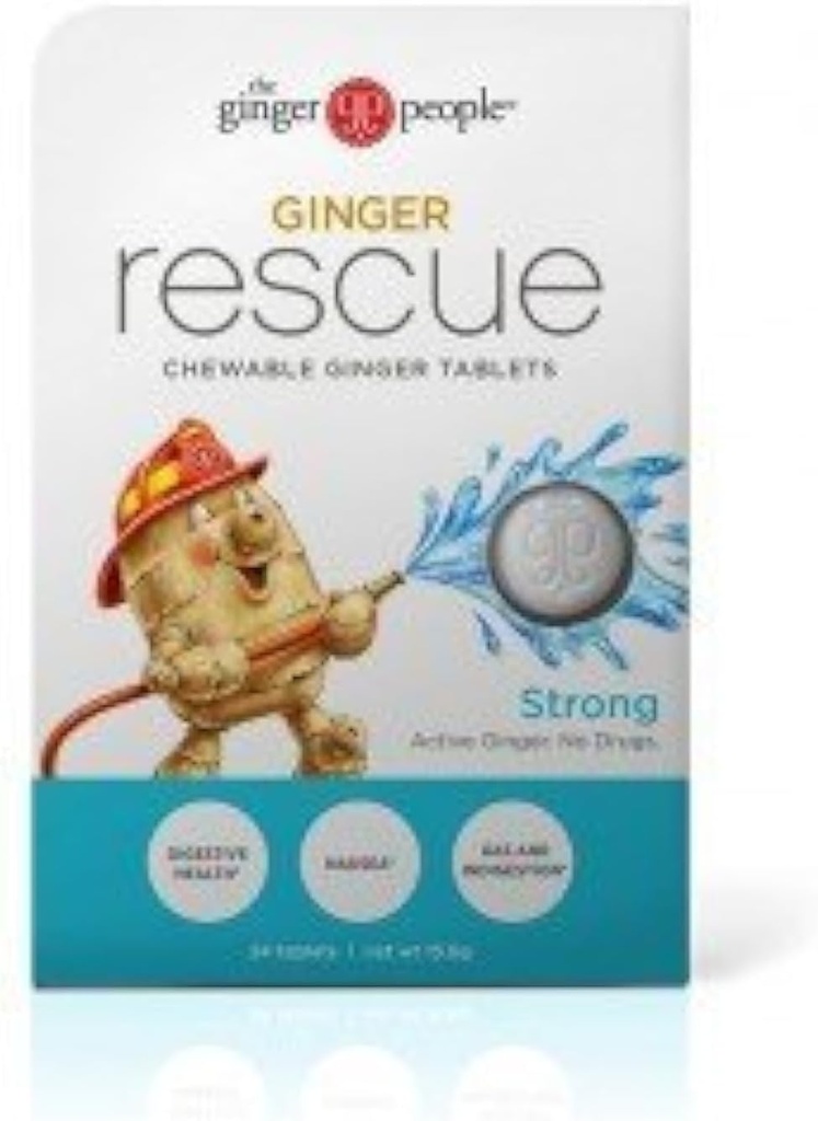 Ginger People Ginger Rescue® Chewable Tabletler İlaç Ücretsiz Digestive Health, 5.5 oz Chewable Tabletler, Güçlü Ginger Flavor, 0,55 Oz, 10 Kont Cad Count Cad