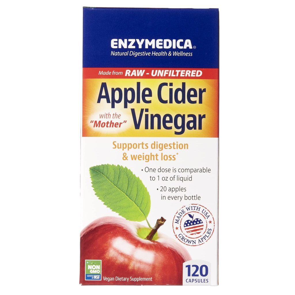 Enzymedica, Apple Cider Vinegar, Sağlıklı Kilo ve Digestive Support, 120 Kont